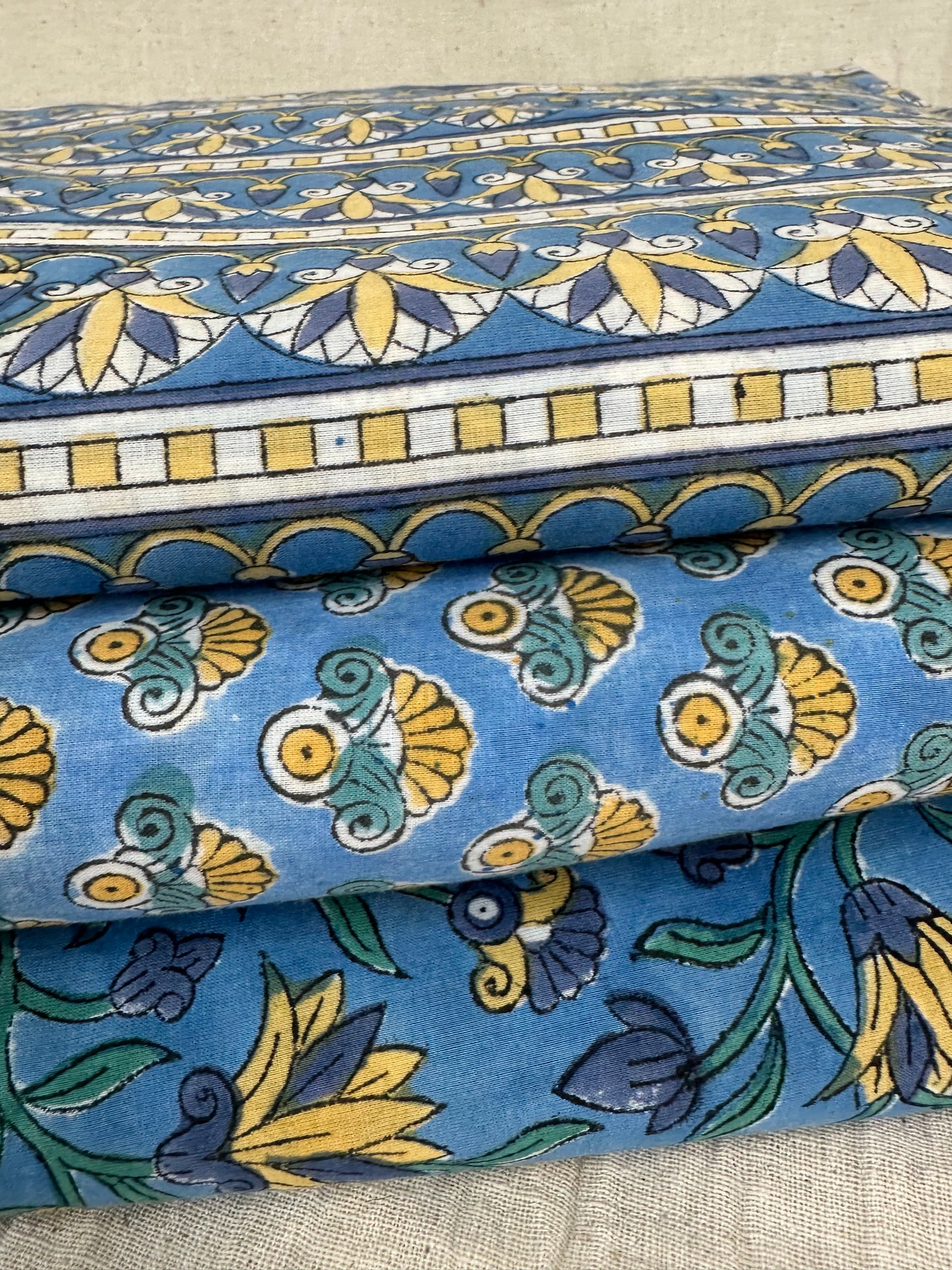Blue Floral Vine Block Print Cotton
