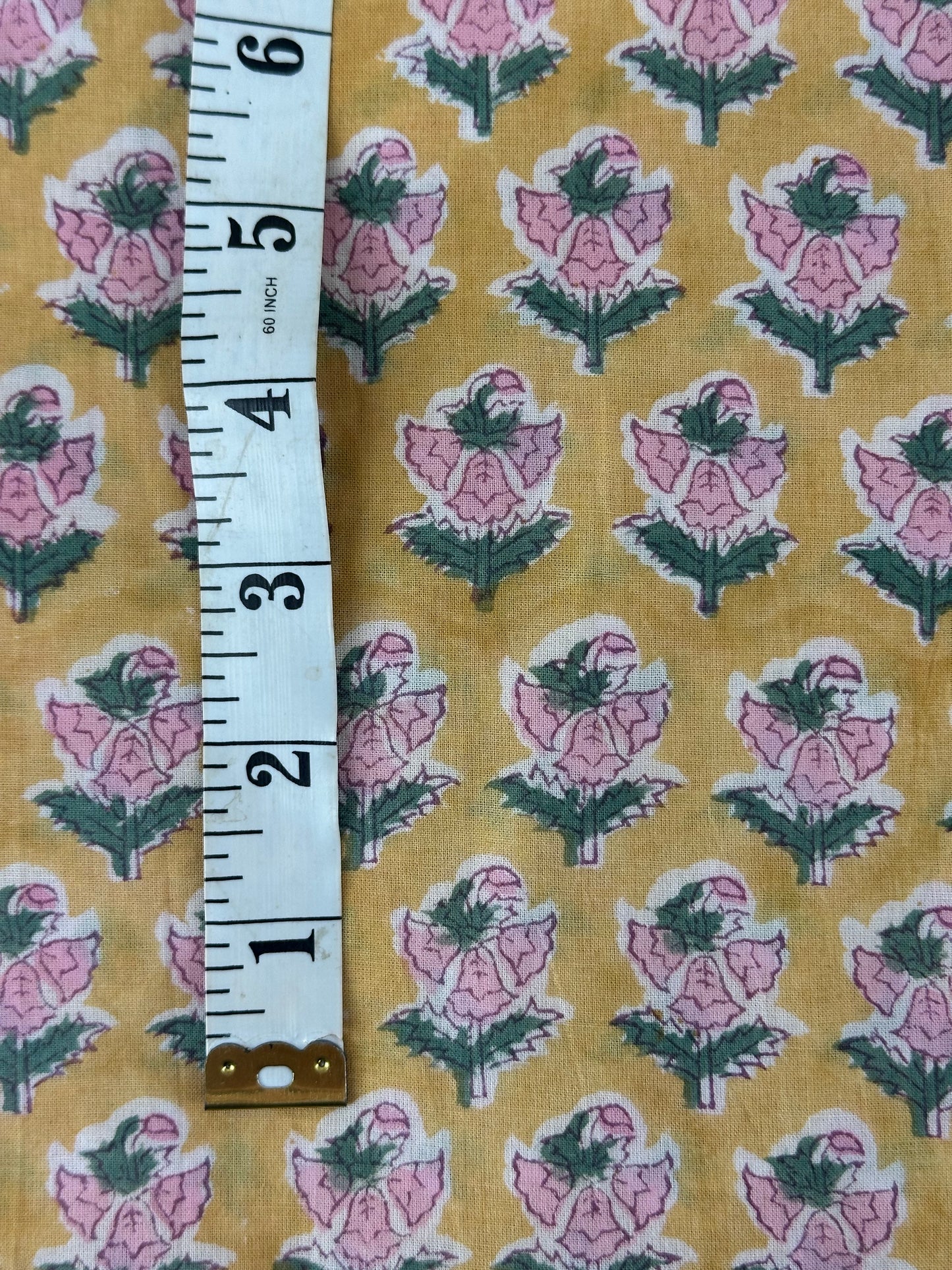 Mustard Small Floral Buta Block Print Cotton