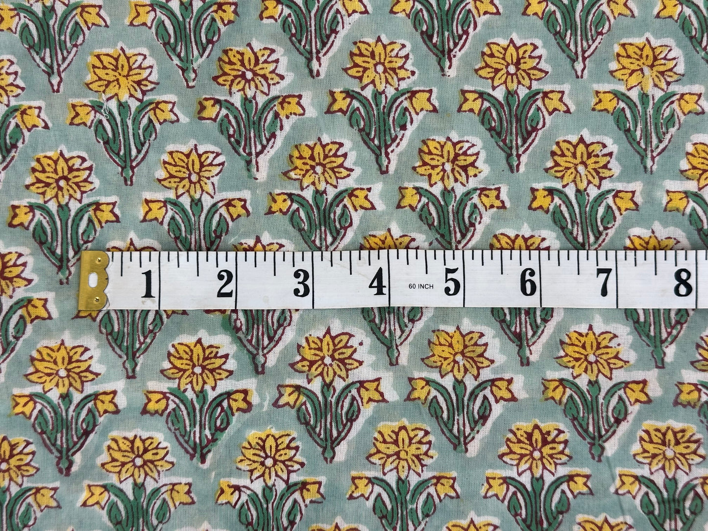 Sage Green Yellow Daisy Buta Block Print Cotton