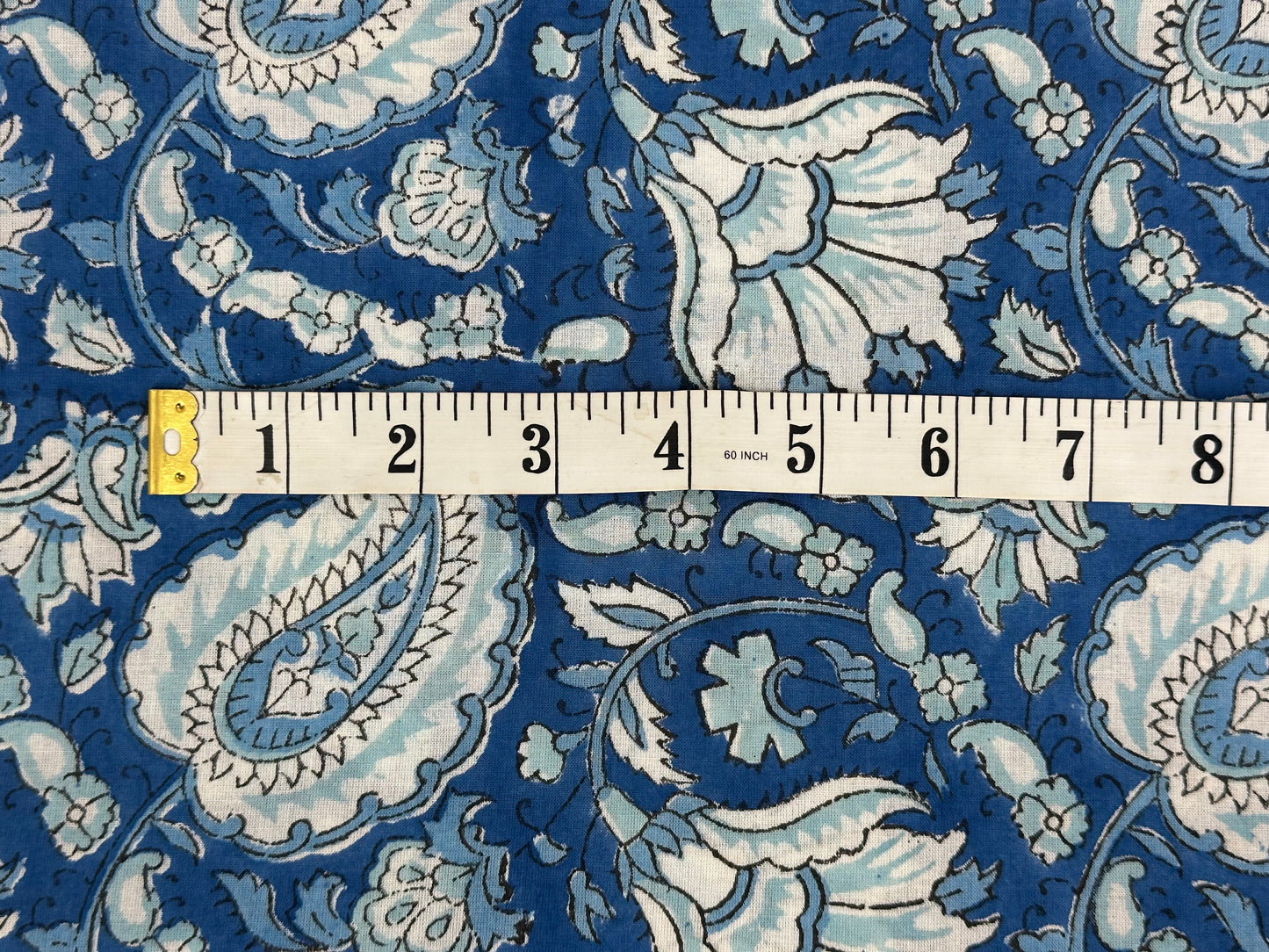 Cobalt Blue Paisley & Floral Block Print Cotton