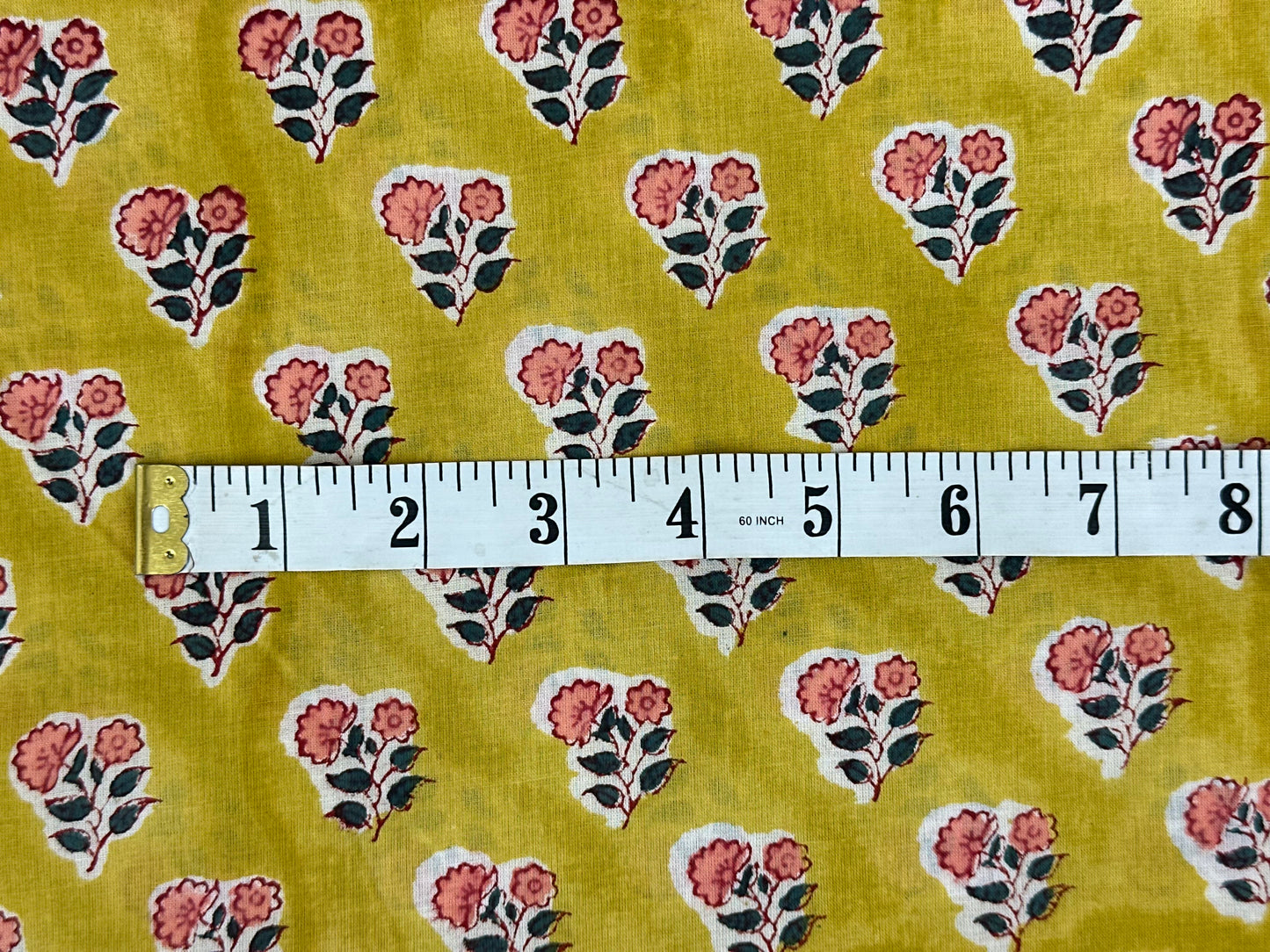 Chartreuse Pink Rose Buta Block Print Cotton