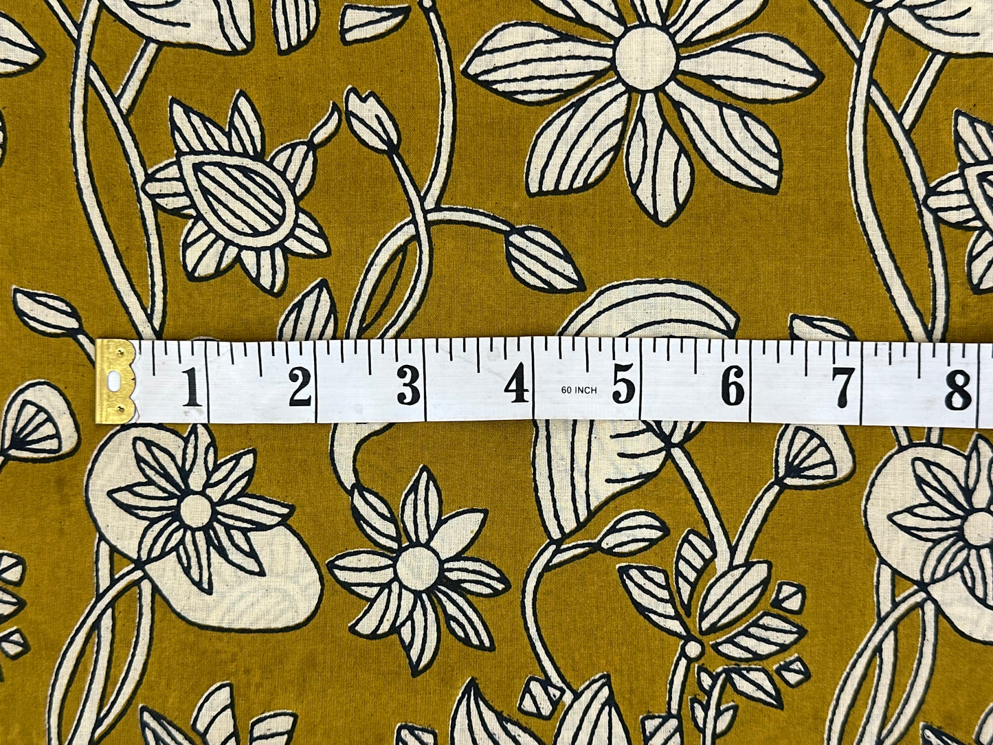 Ochre Floral Vine Block Print Cotton