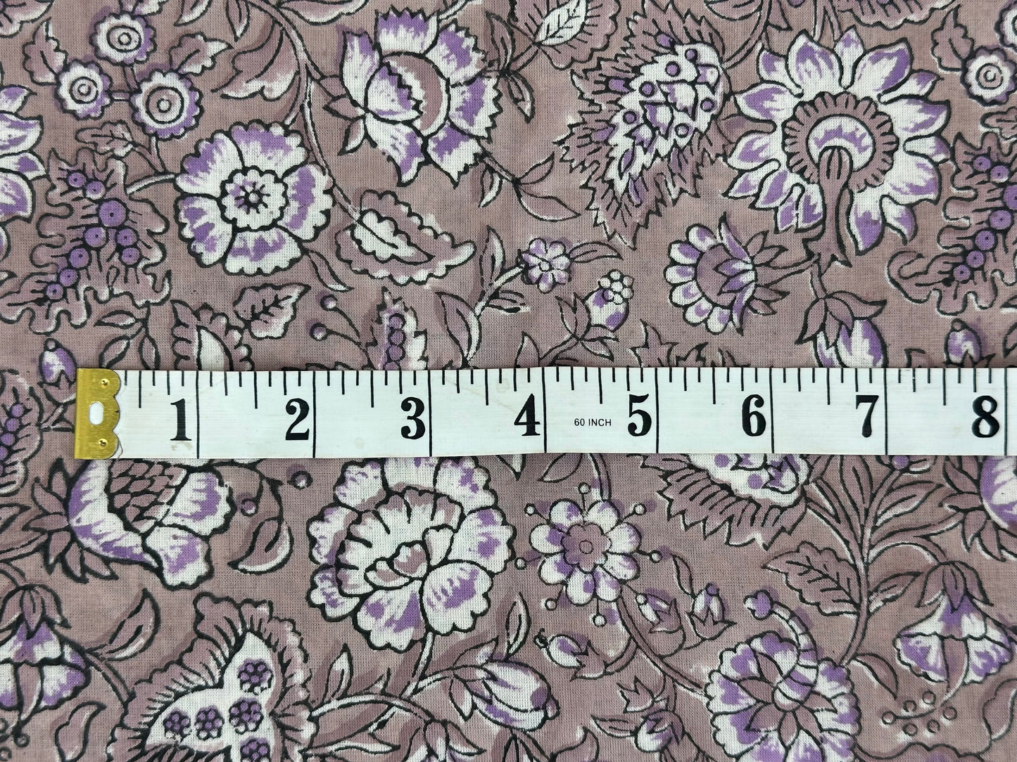 Taupe Lilac Floral Block Print Cotton
