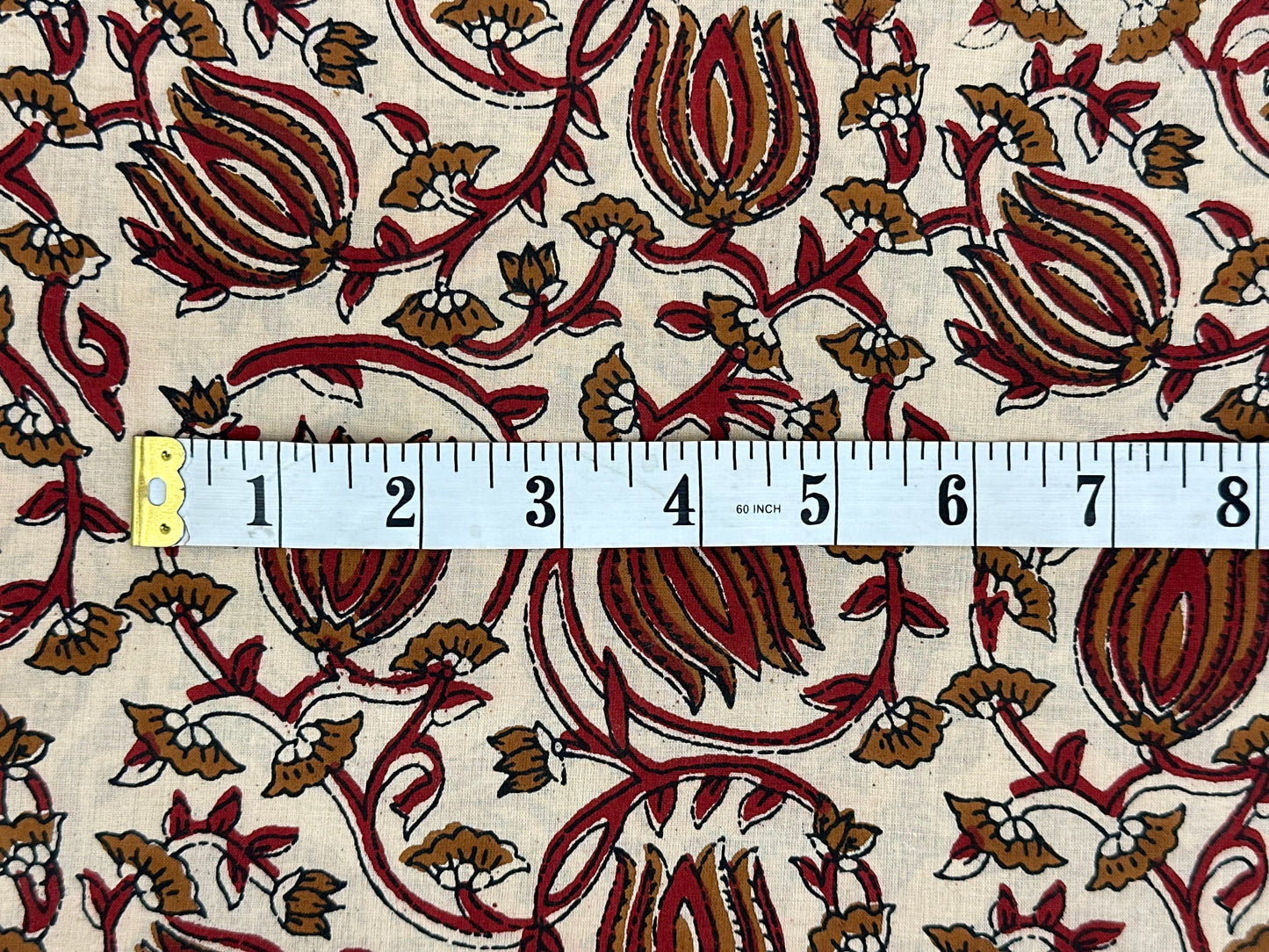 Cream & Crimson Pomegranate Vine Block Print Cotton
