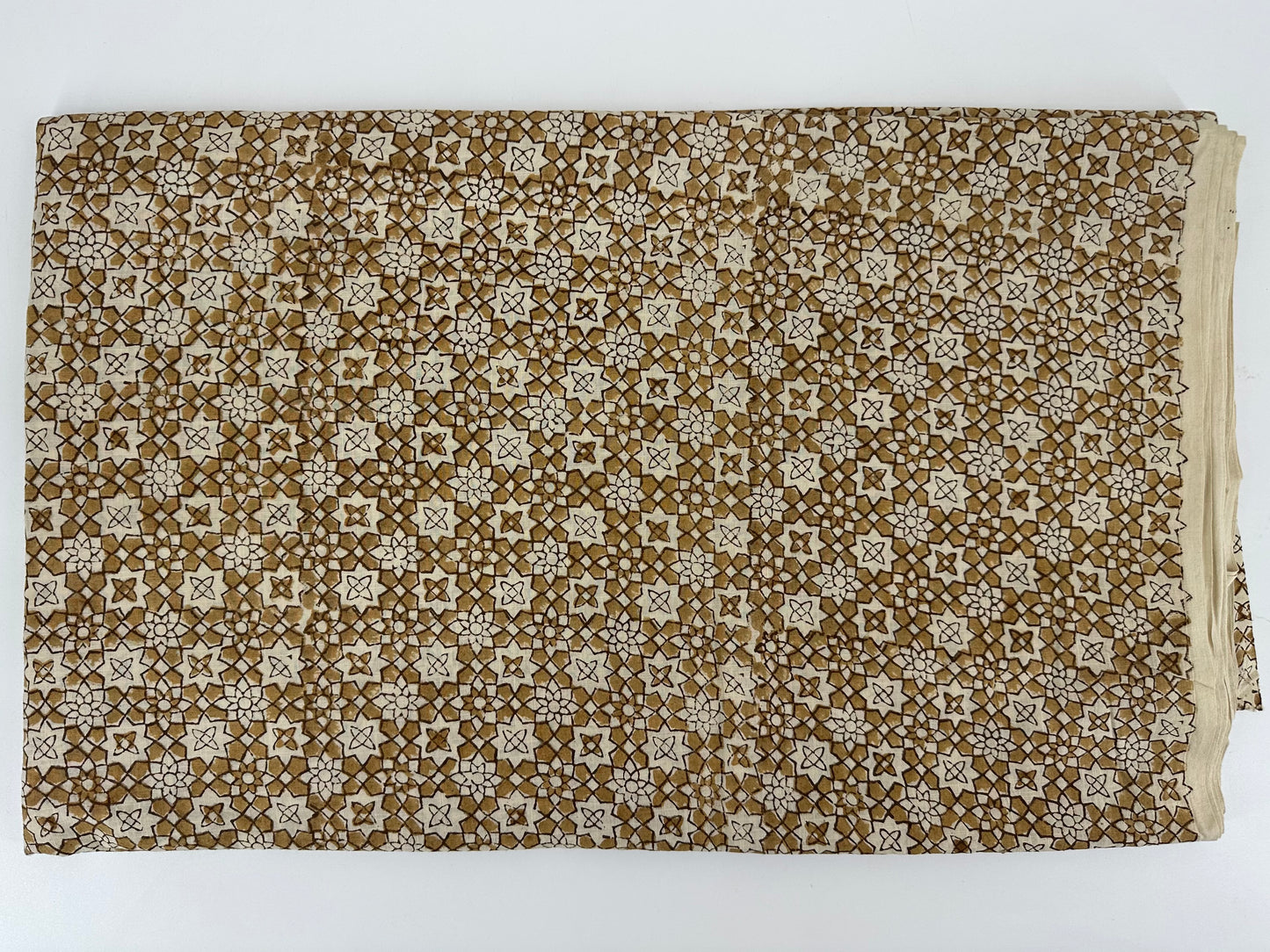 Cream Ground Ochre Geometric Star Block Print Cotton