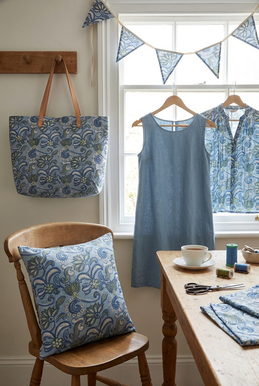 Steel Blue Lotus Jaal Block Print Cotton