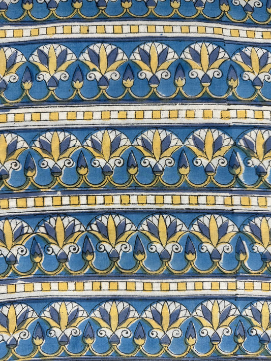 Blue Floral Stripe Block Print Cotton