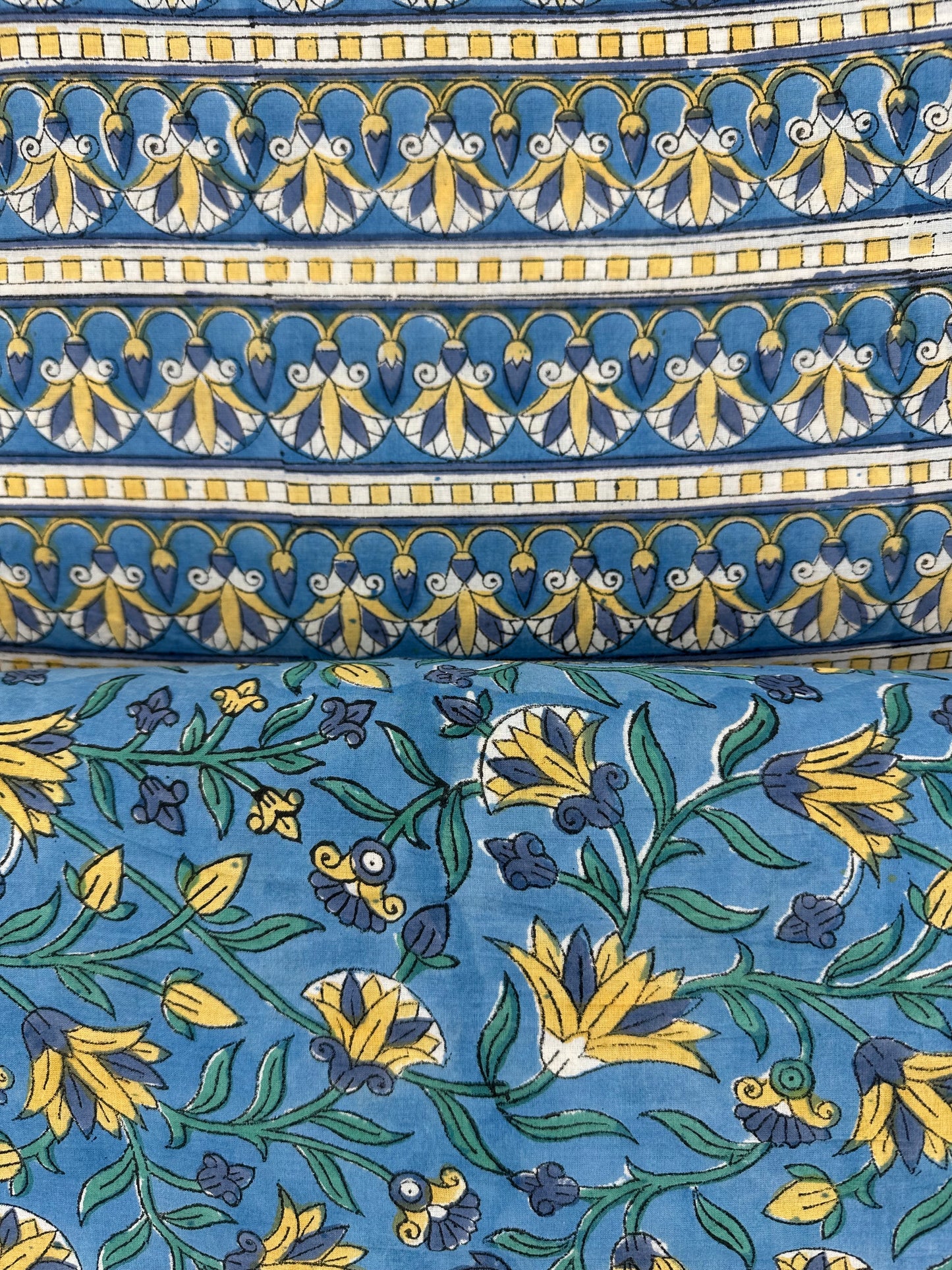 Blue Floral Vine Block Print Cotton
