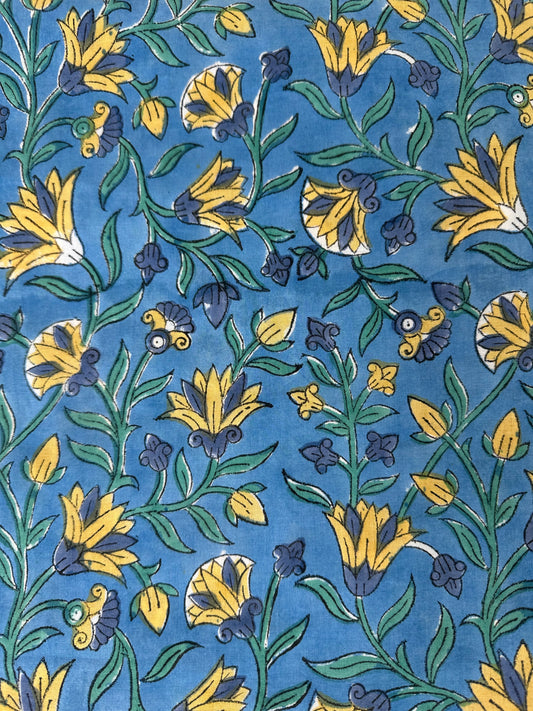 Blue Floral Vine Block Print Cotton