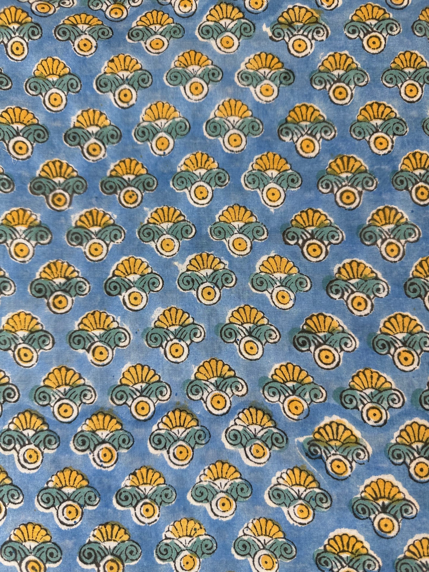 Blue Floral Stripe Block Print Cotton
