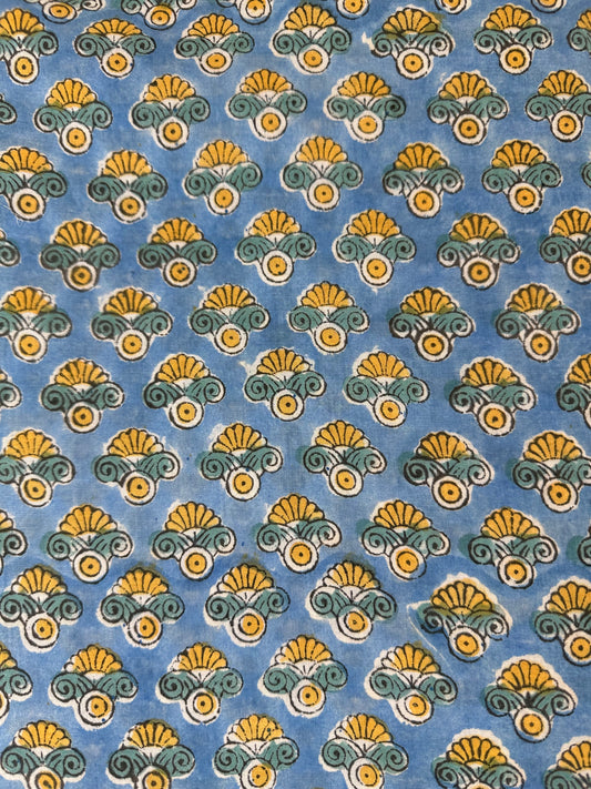 Blue Floral Stripe Block Print Cotton