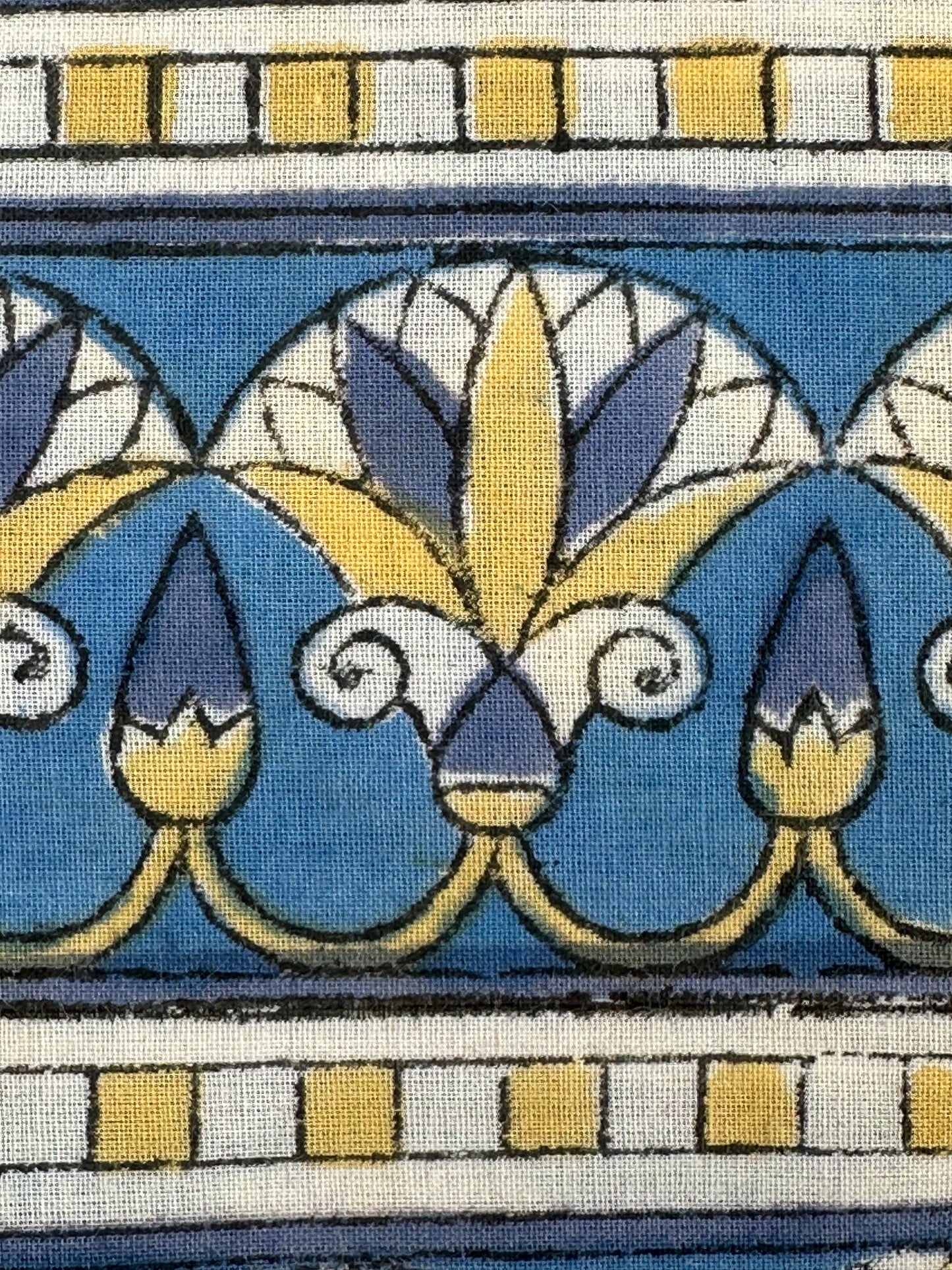 Blue Floral Stripe Block Print Cotton