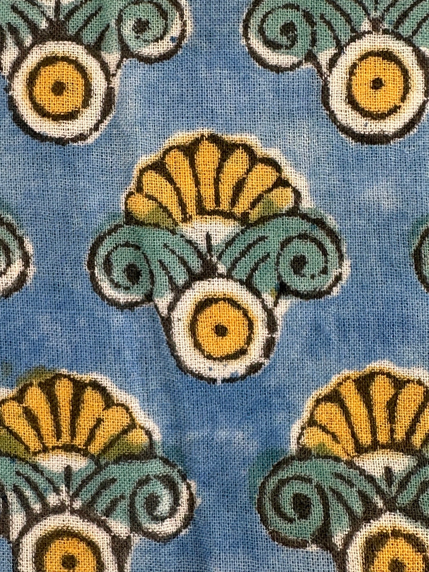 Blue Floral Stripe Block Print Cotton