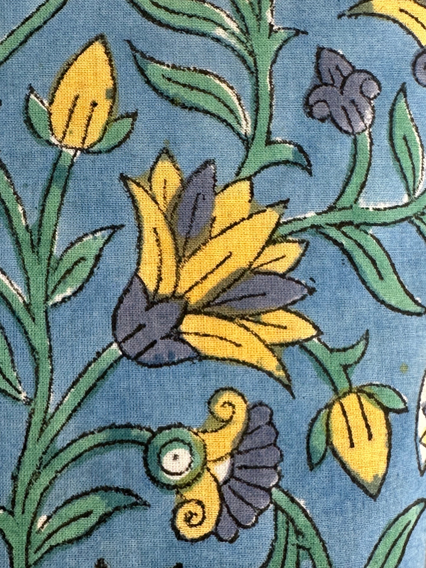 Blue Floral Vine Block Print Cotton