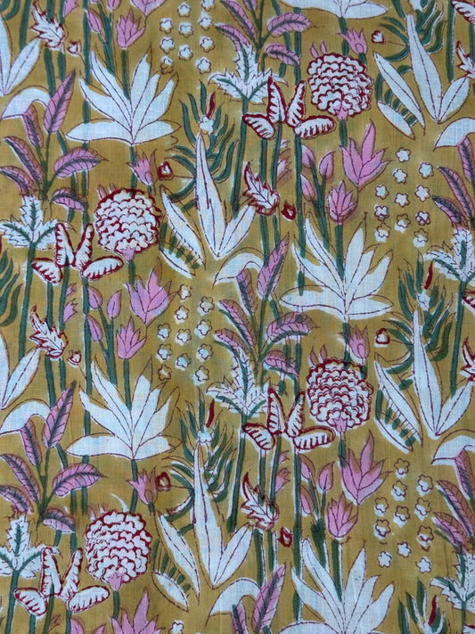 Mustard Garden Block Print Cotton