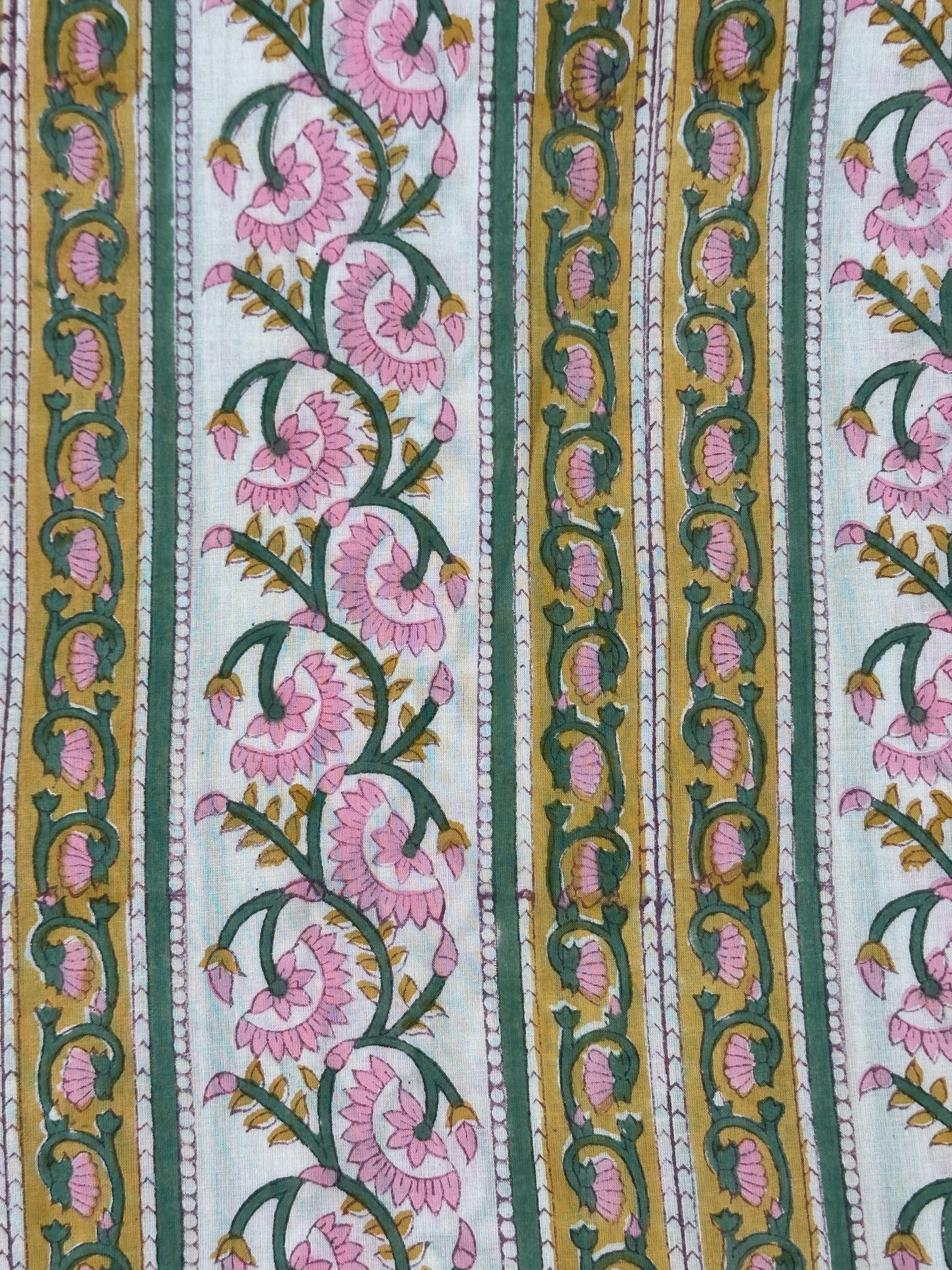 Pink Lotus Stripe Block Print Cotton