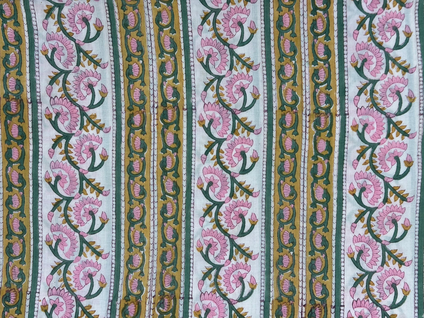 Pink Lotus Stripe Block Print Cotton