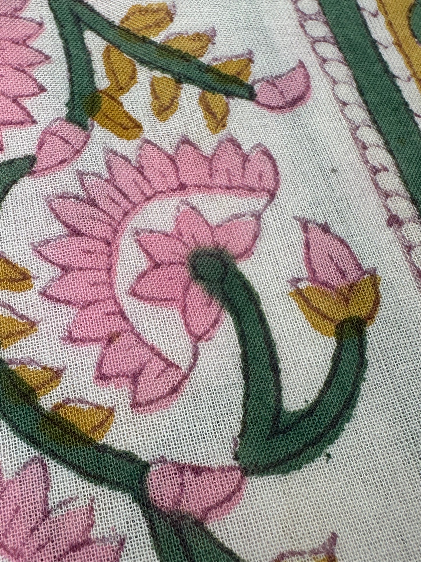 Pink Lotus Stripe Block Print Cotton