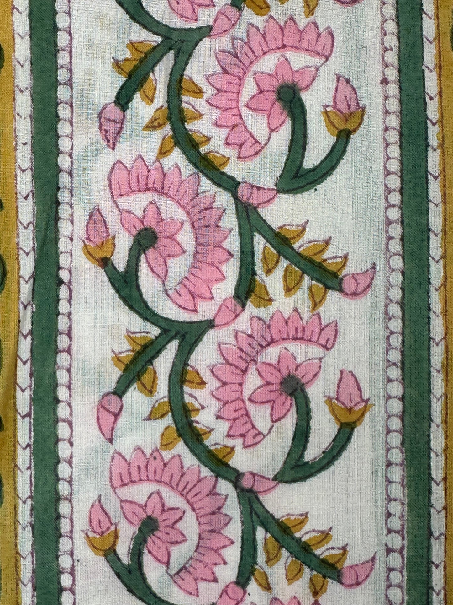 Pink Lotus Stripe Block Print Cotton