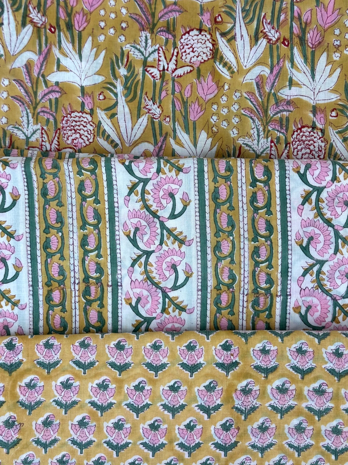 Pink Lotus Stripe Block Print Cotton