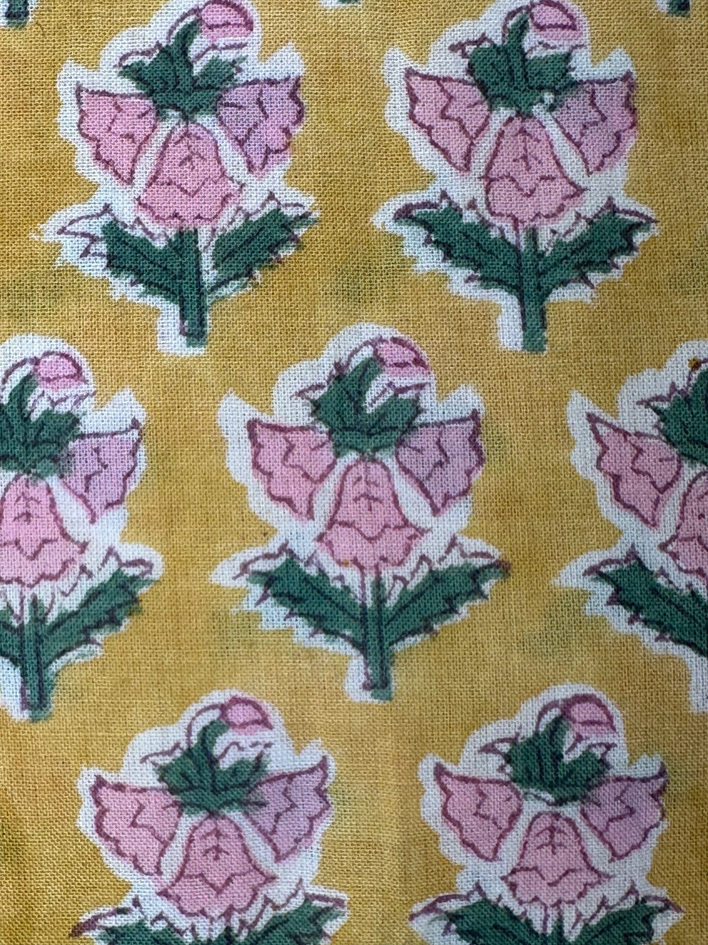 Mustard Small Floral Buta Block Print Cotton
