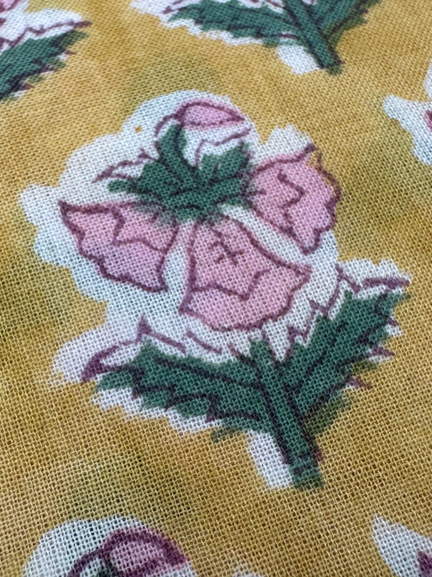 Mustard Small Floral Buta Block Print Cotton
