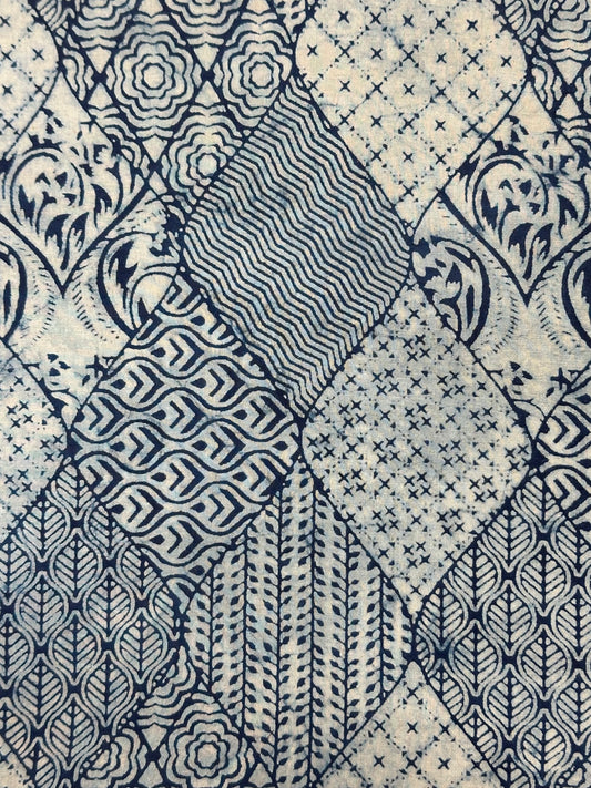 Indigo Patchwork Diamond Dabu Block Print Cotton