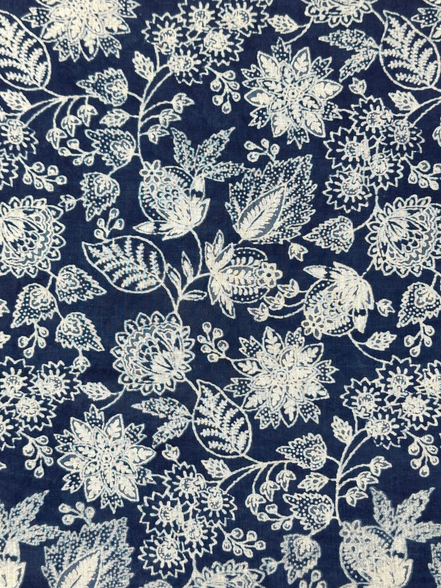 Indigo Floral Vine Dabu Block Print Cotton