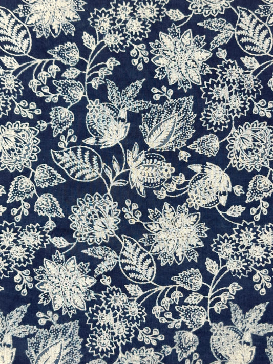 Indigo Floral Vine Dabu Block Print Cotton