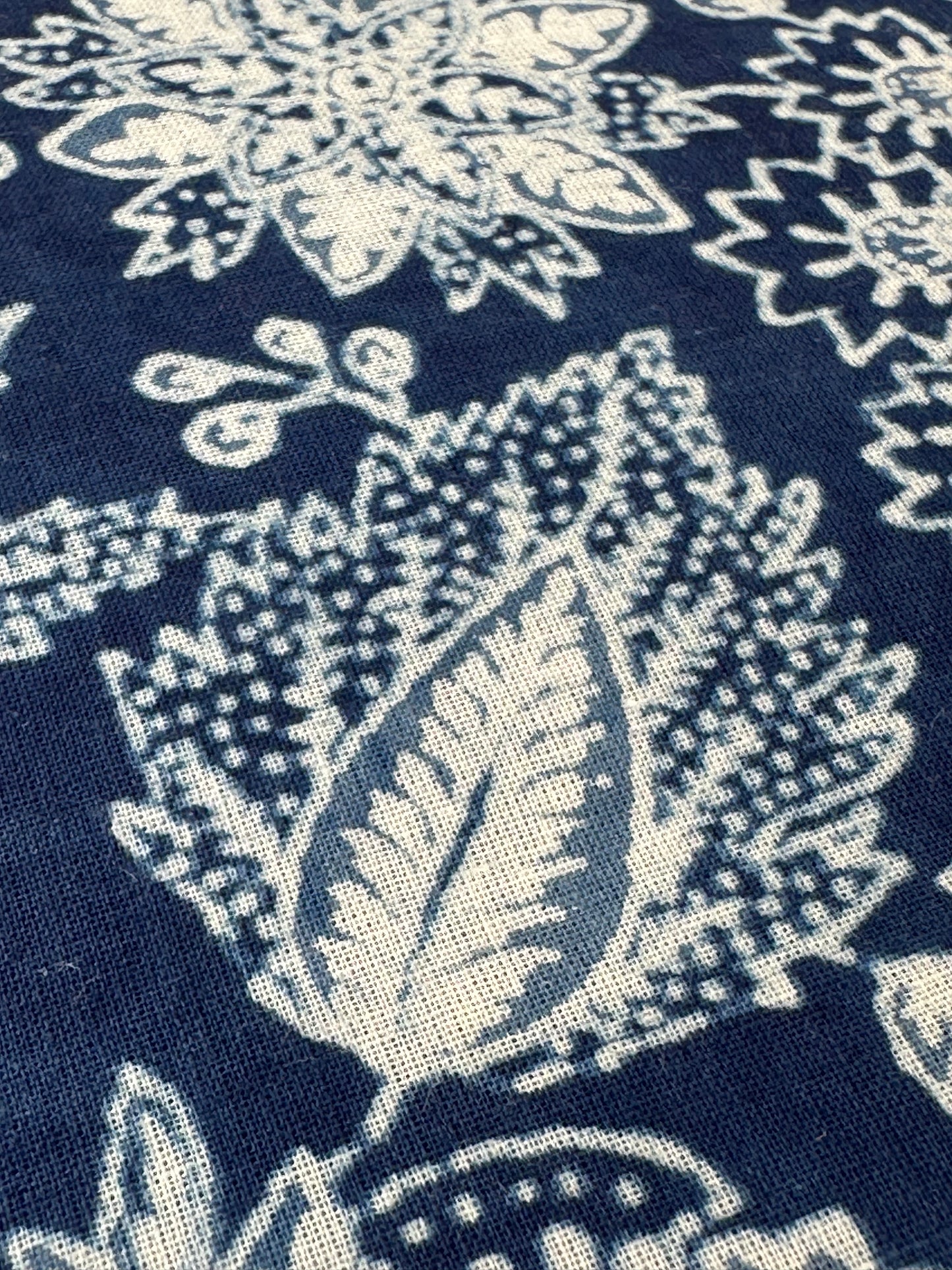 Indigo Floral Vine Dabu Block Print Cotton