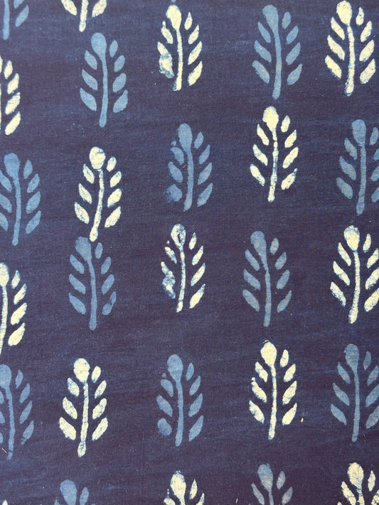 Indigo Leaf Buti Dabu Block Print Cotton