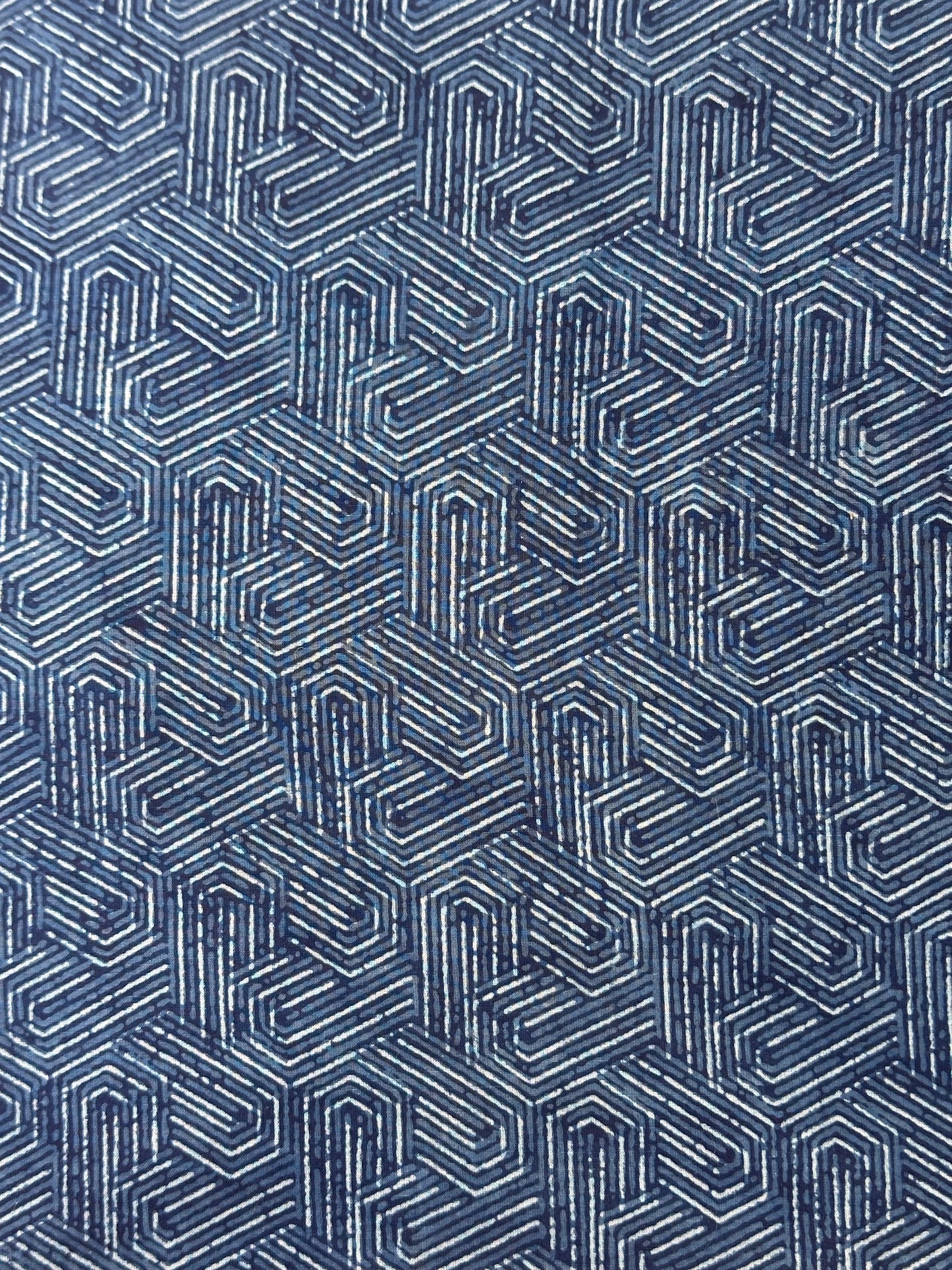 Indigo Hexagon Geometric Dabu Block Print Cotton