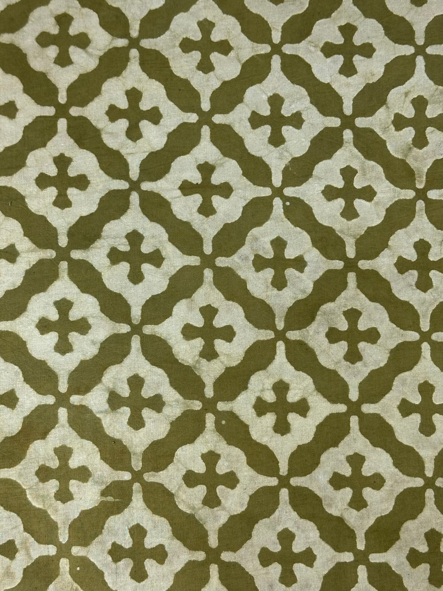 Olive Geometric Lattice Dabu Block Print Cotton
