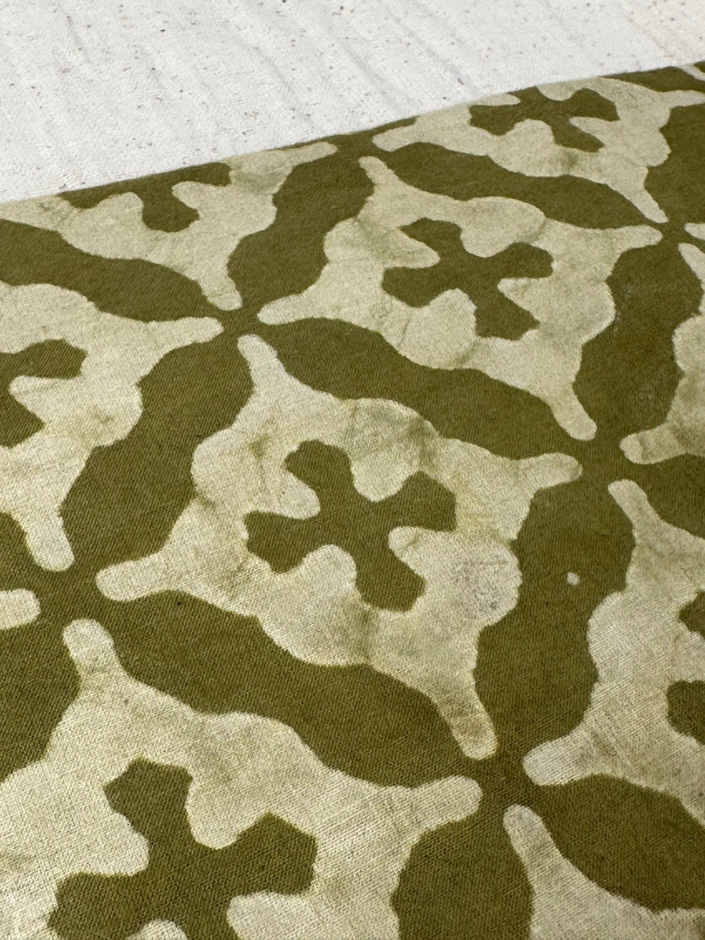 Olive Geometric Lattice Dabu Block Print Cotton