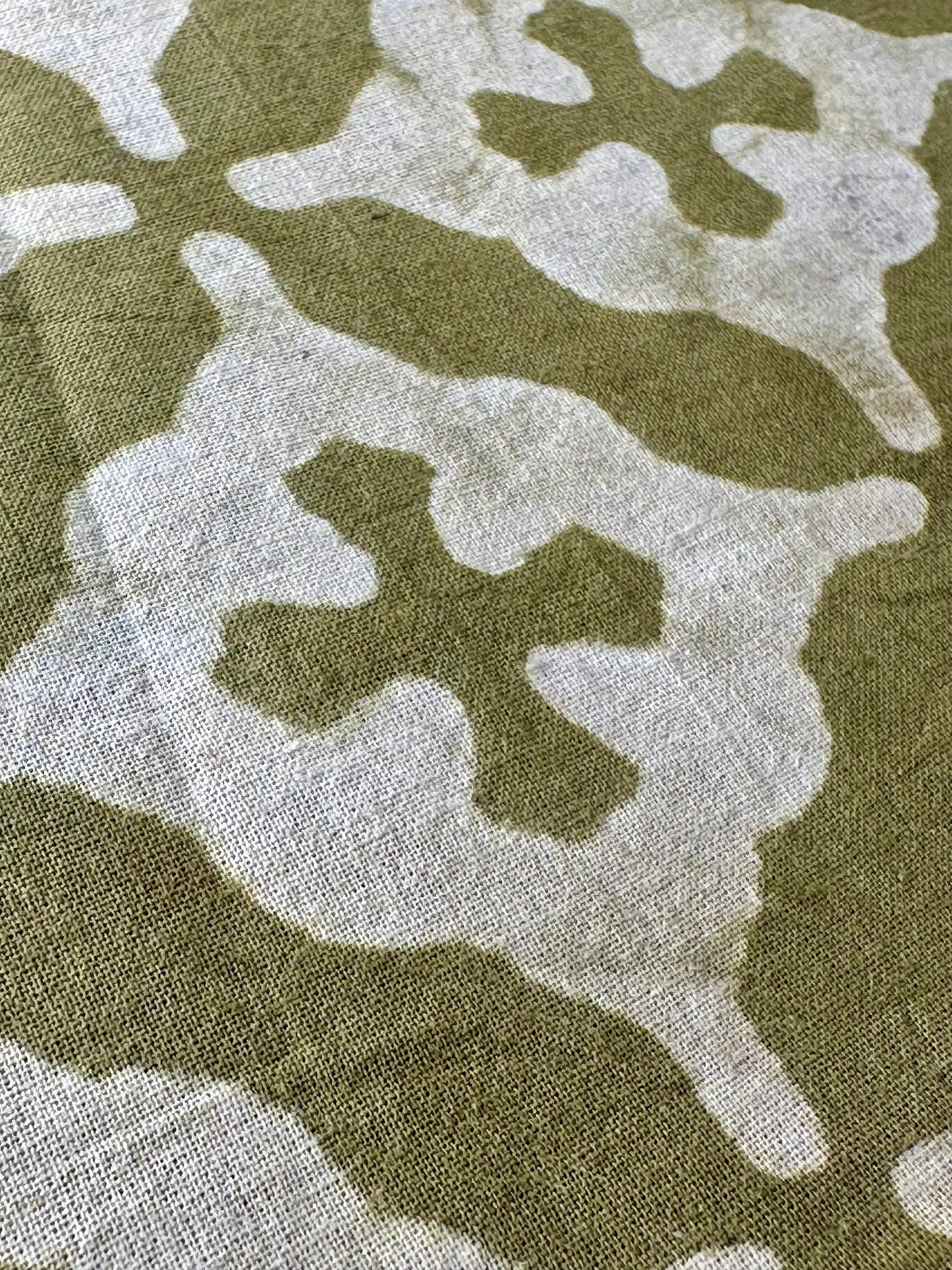 Olive Geometric Lattice Dabu Block Print Cotton