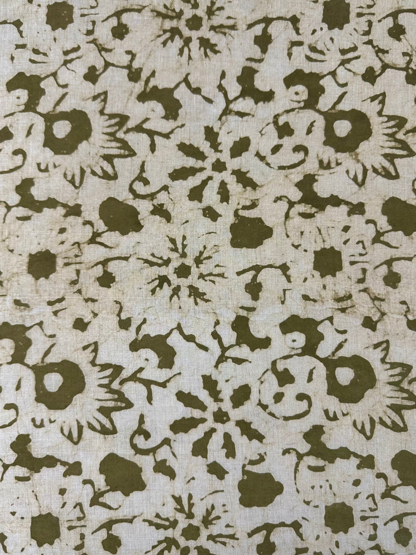 Cream & Olive Floral Dabu Block Print Cotton