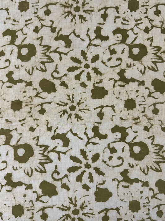 Cream & Olive Floral Dabu Block Print Cotton