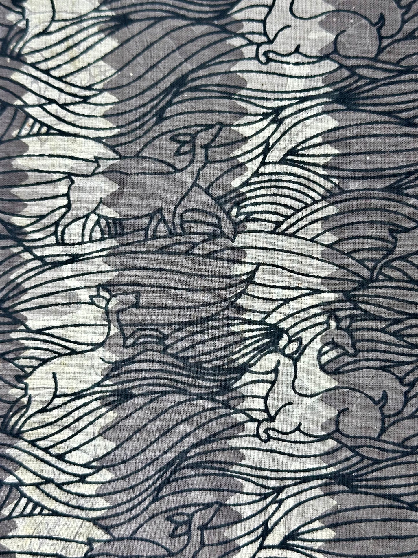 Grey Wave & Deer Dabu Block Print Cotton