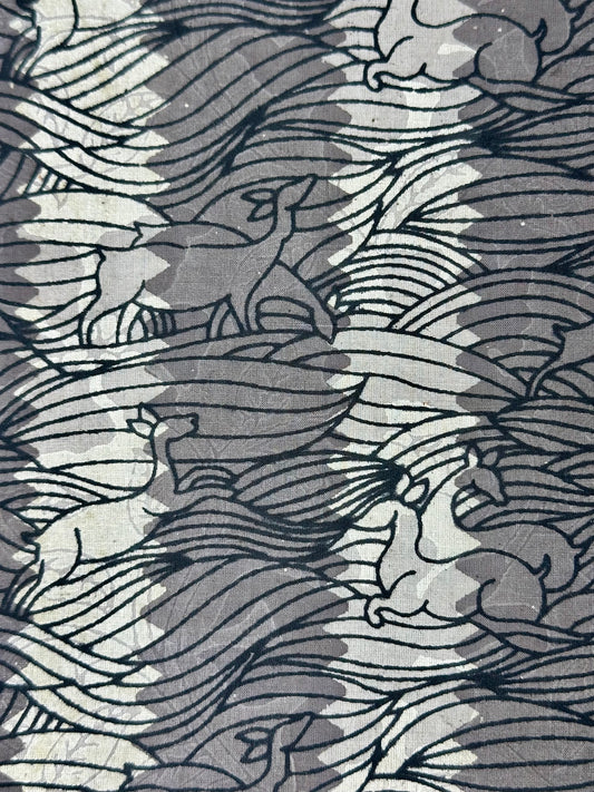 Grey Wave & Deer Dabu Block Print Cotton