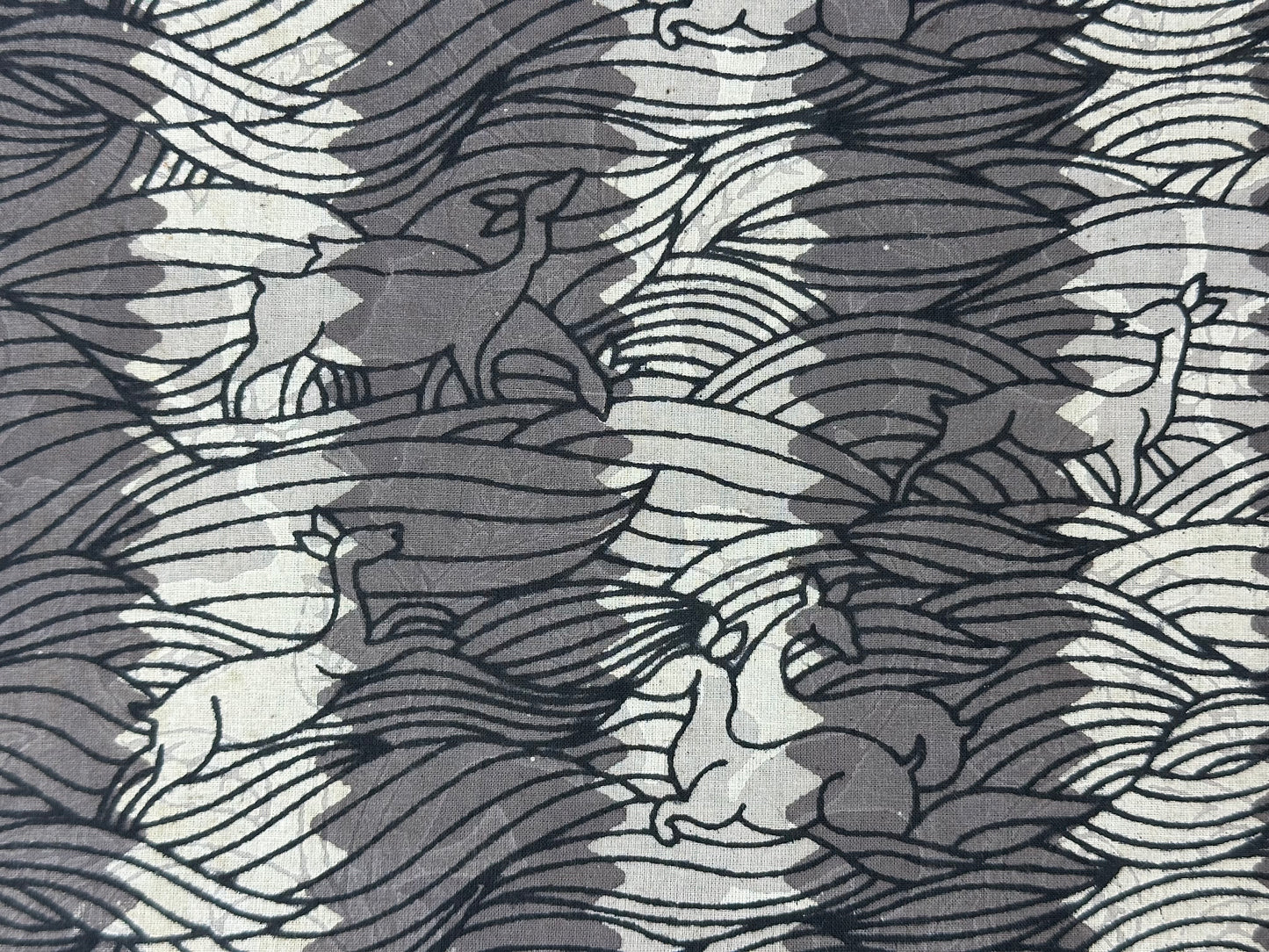 Grey Wave & Deer Dabu Block Print Cotton
