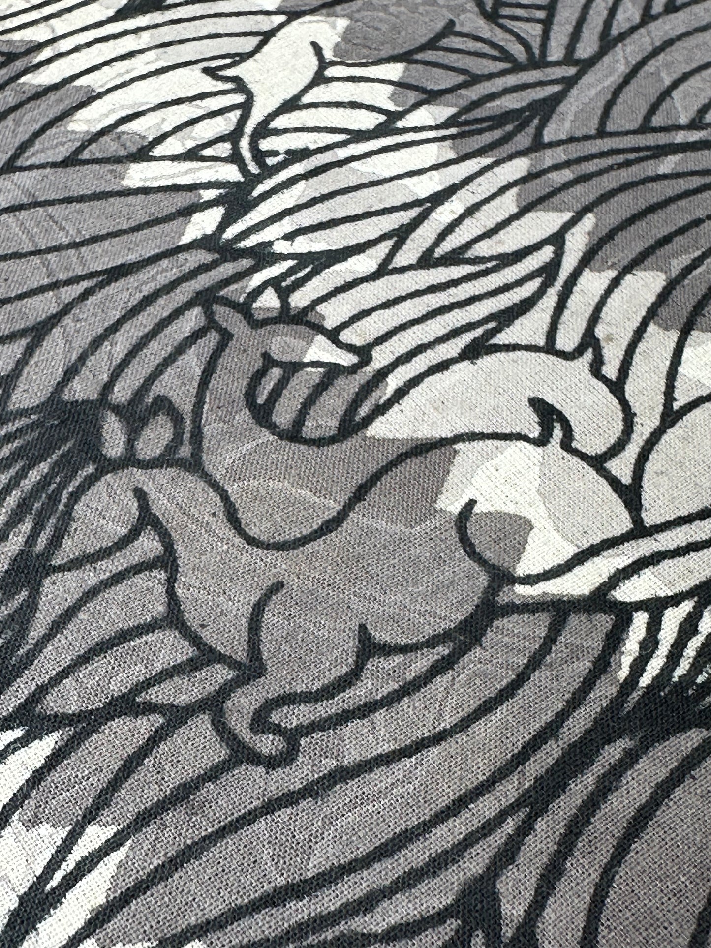 Grey Wave & Deer Dabu Block Print Cotton