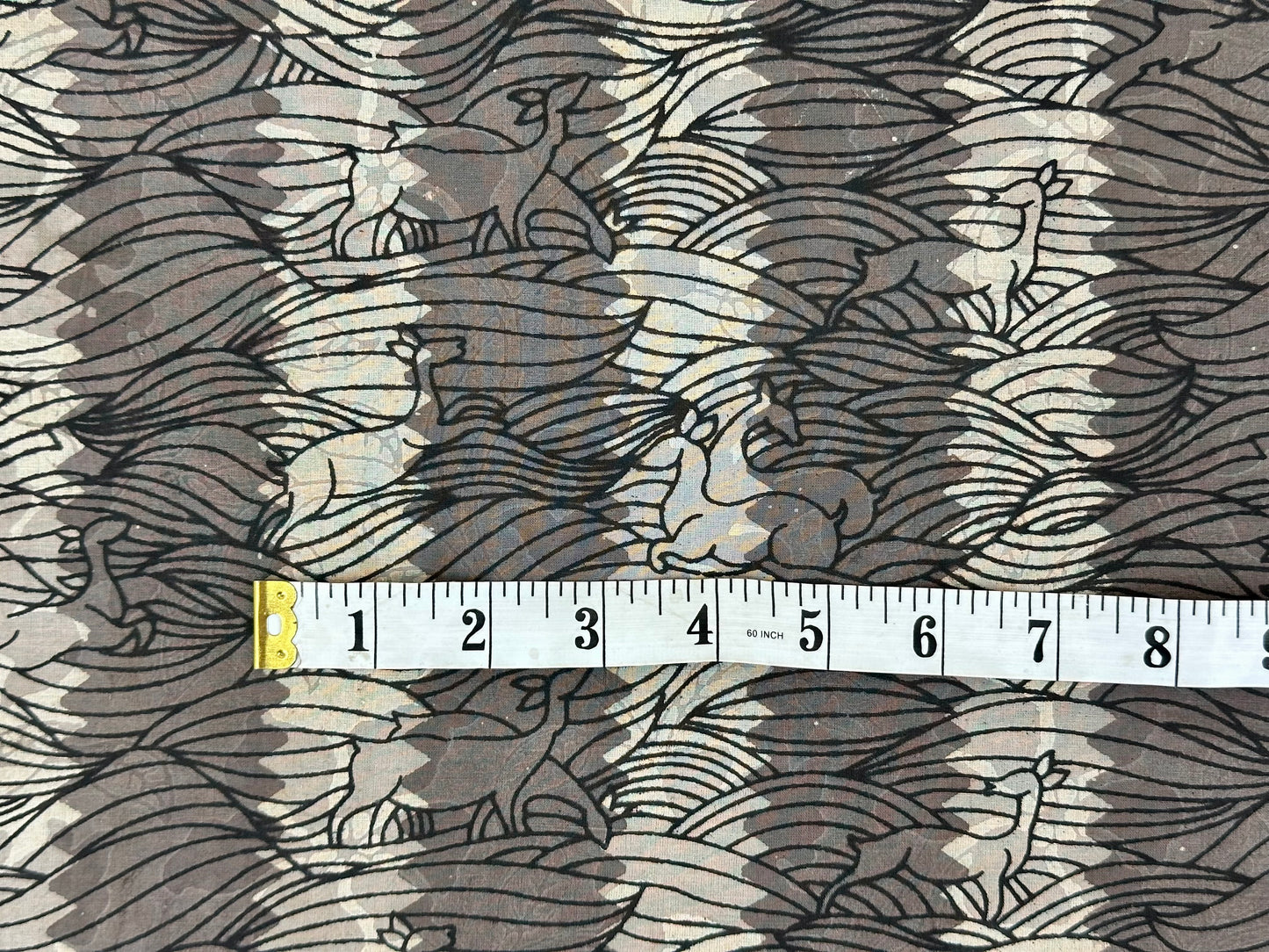Grey Wave & Deer Dabu Block Print Cotton