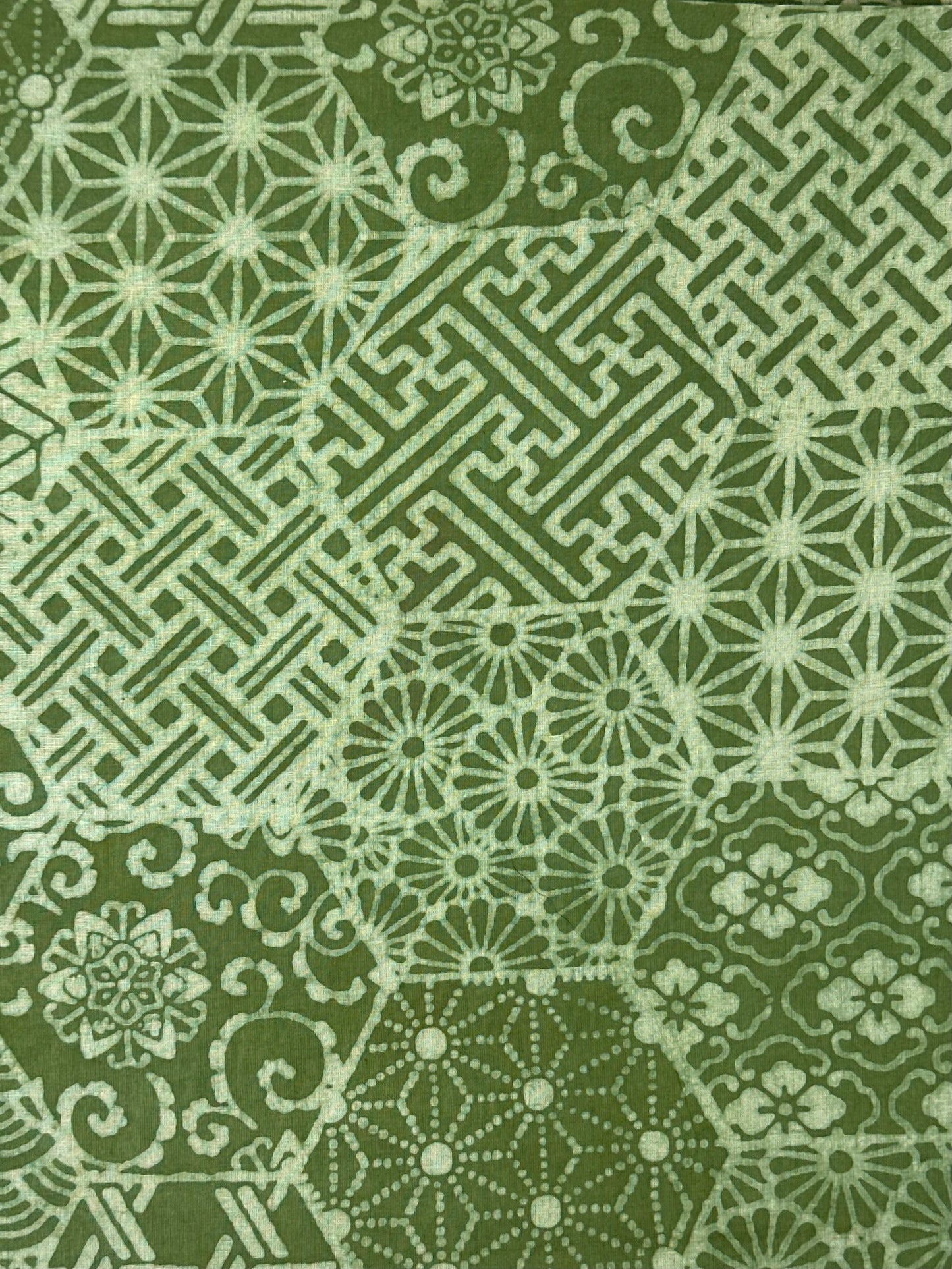 Green Geometric Patchwork Dabu Block Print Cotton