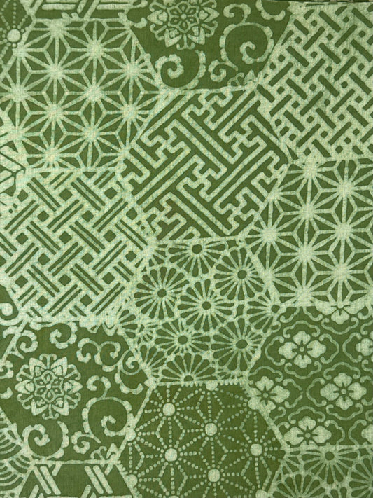 Green Geometric Patchwork Dabu Block Print Cotton