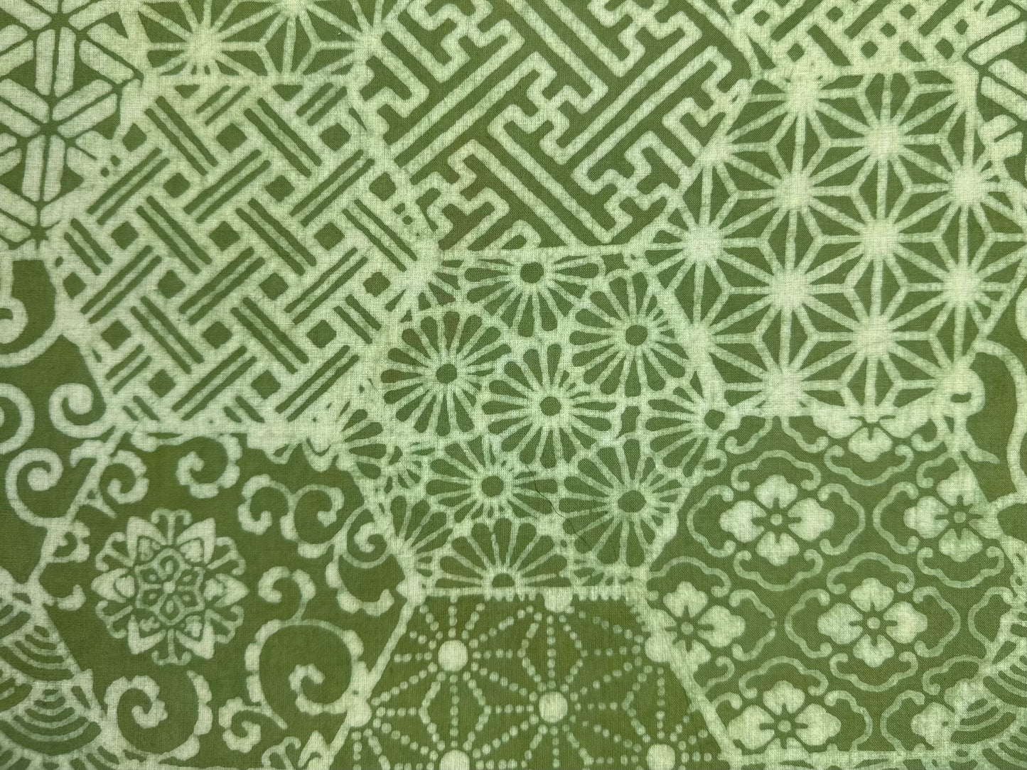 Green Geometric Patchwork Dabu Block Print Cotton