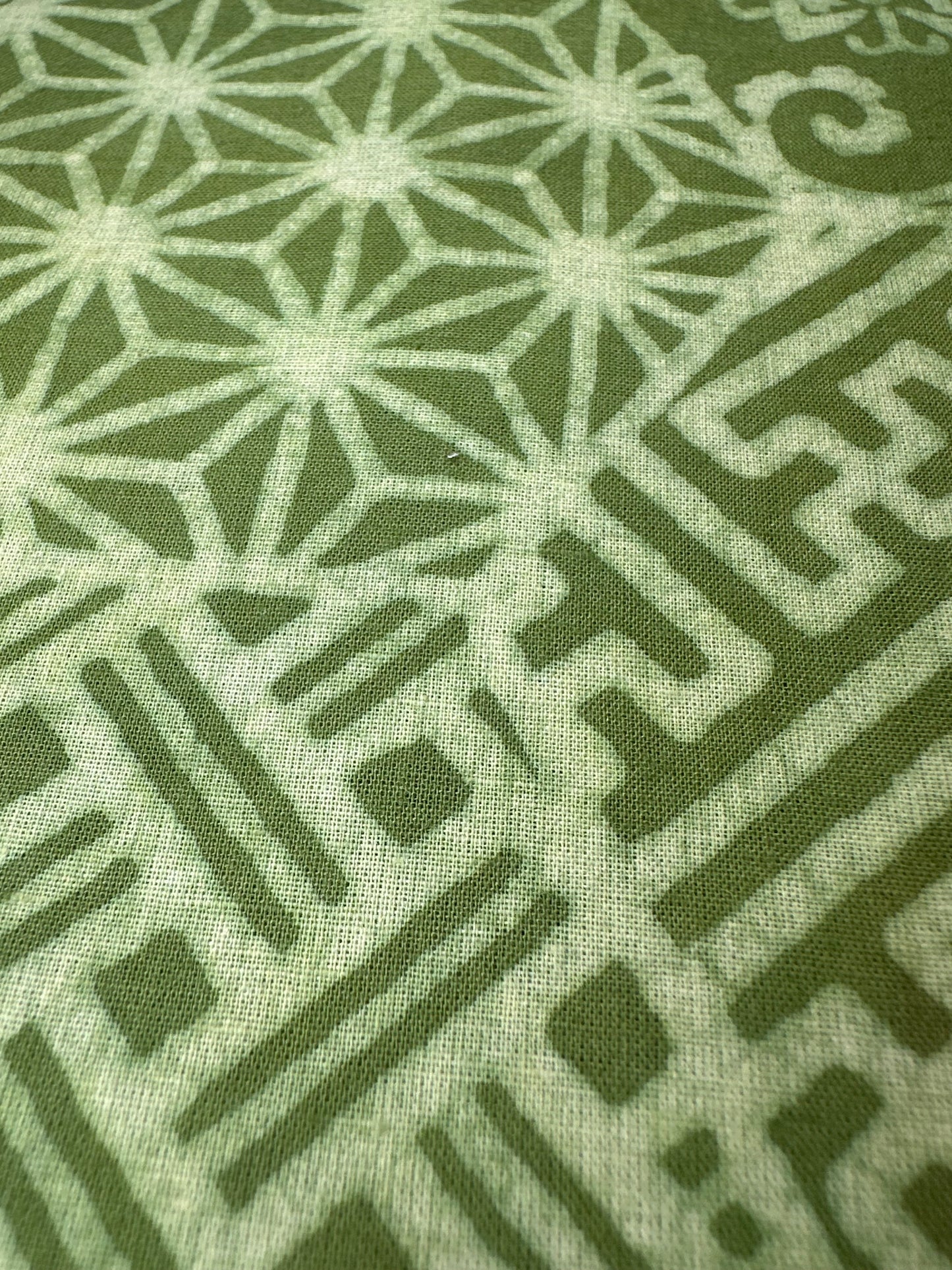 Green Geometric Patchwork Dabu Block Print Cotton
