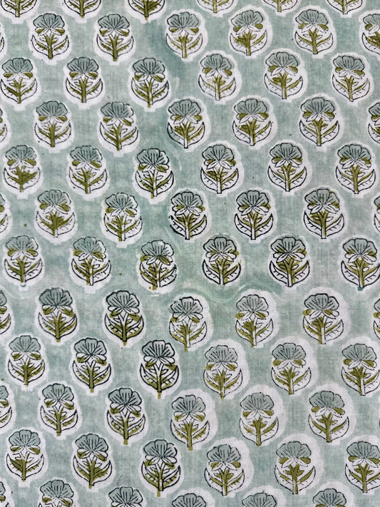 Soft Sage Buti Block Print Cotton