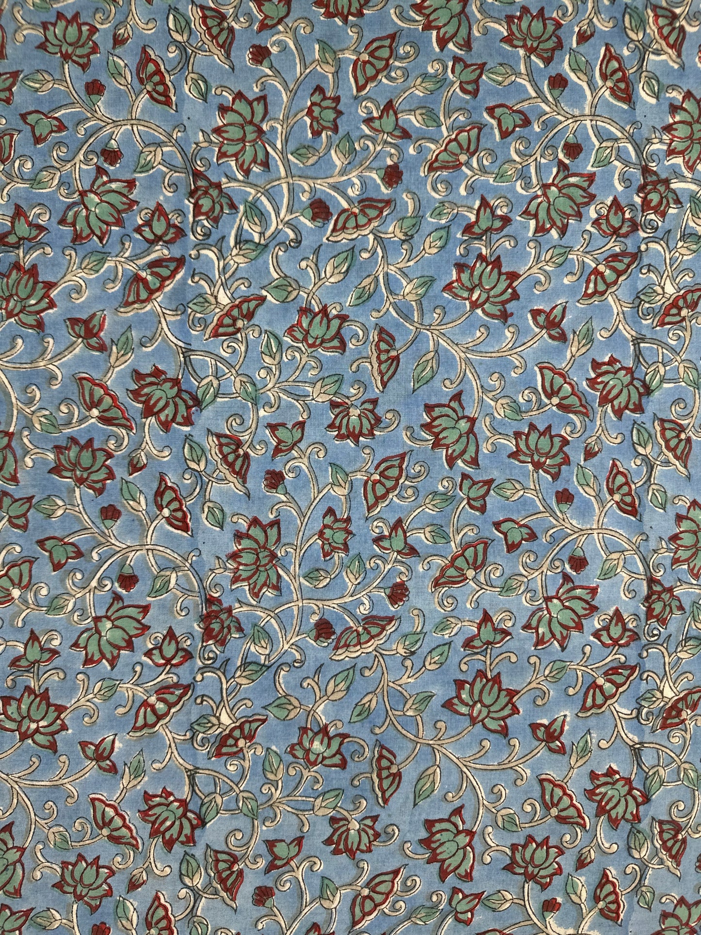 Cornflower Blue Floral Vine Block Print Cotton