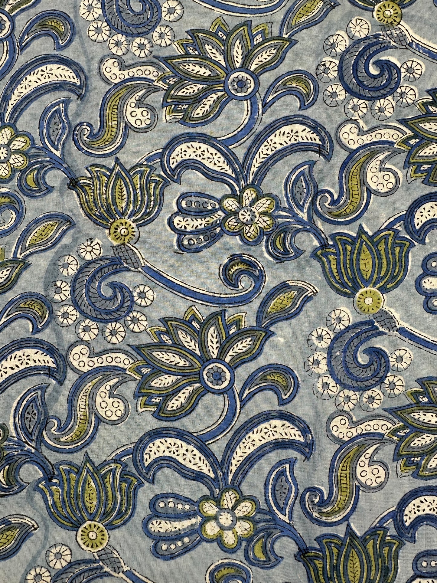 Steel Blue Lotus Jaal Block Print Cotton