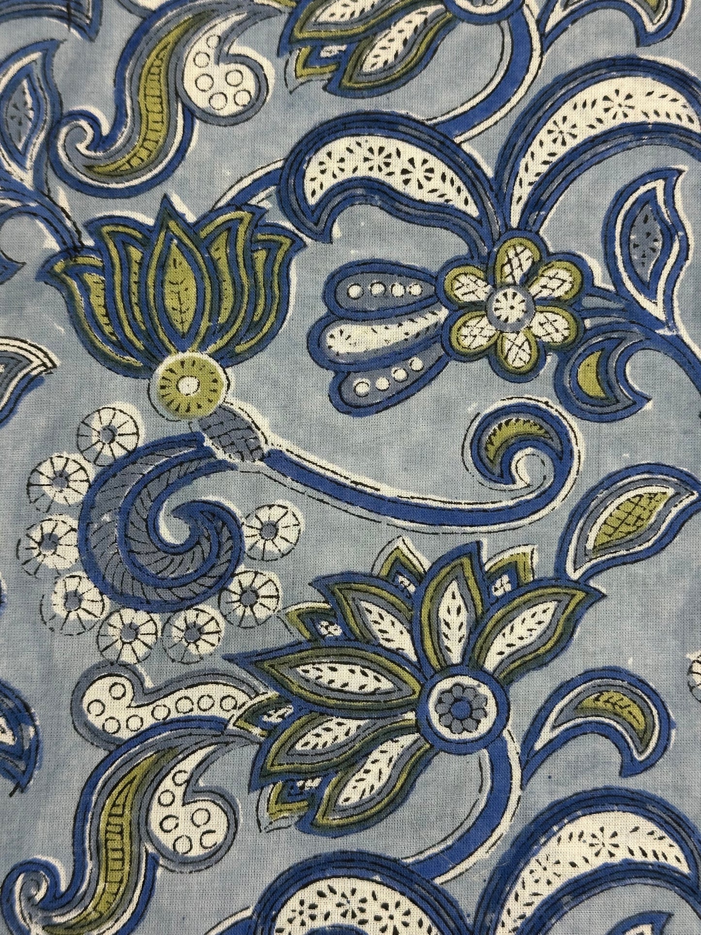 Steel Blue Lotus Jaal Block Print Cotton
